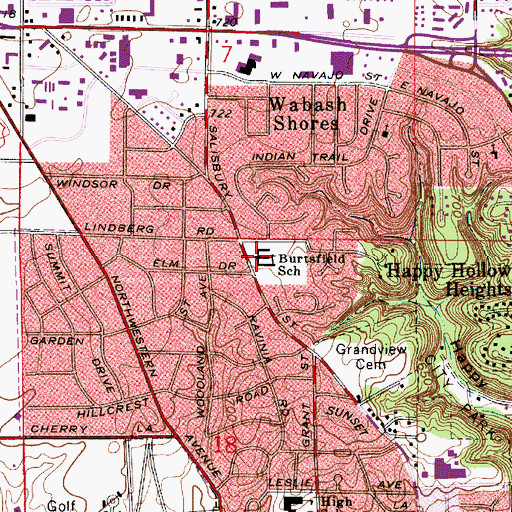 Topographic Map of Frank A Burtsfield Elementary School, IN