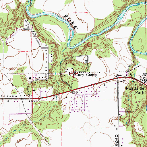 Topographic Map of Cary Camp, IN