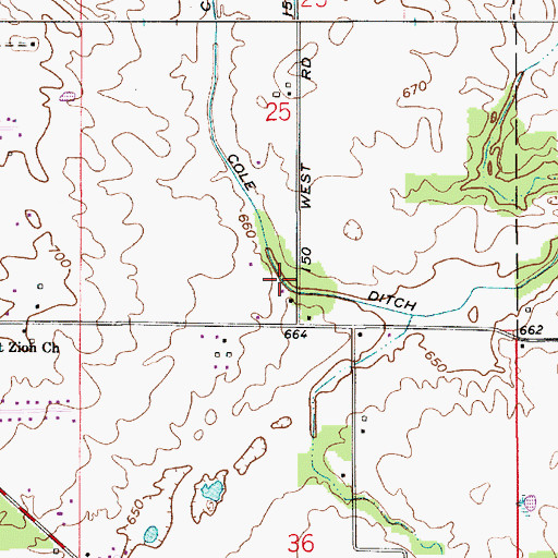 Topographic Map of Cole Ditch, IN