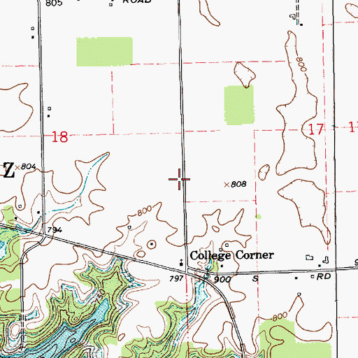 Topographic Map of College Corner, IN