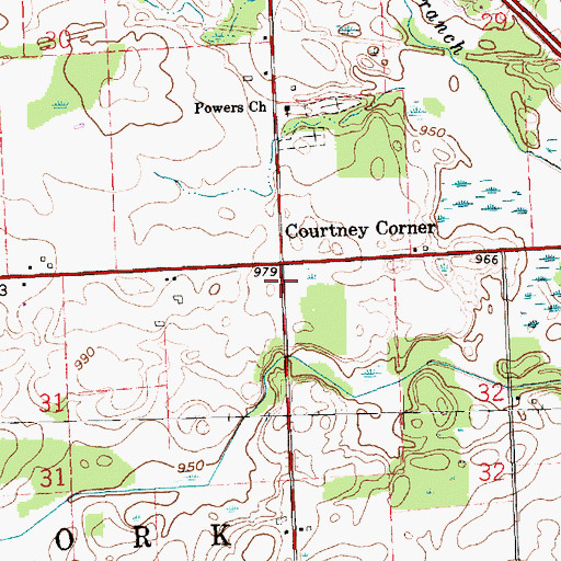 Topographic Map of Courtney Corner, IN