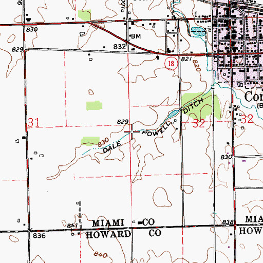 Topographic Map of Dale Powell Ditch, IN