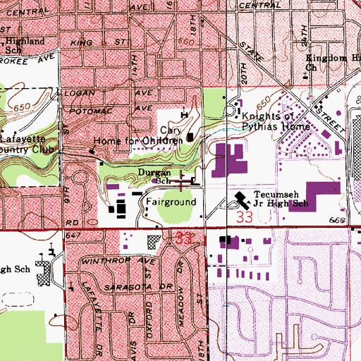 Topographic Map of George R Durgan Elementary School, IN