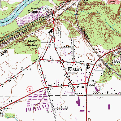 Topographic Map of Elston, IN