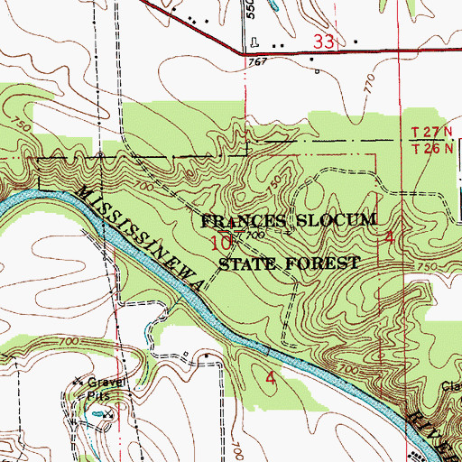 Topographic Map of Frances Slocum State Forest, IN