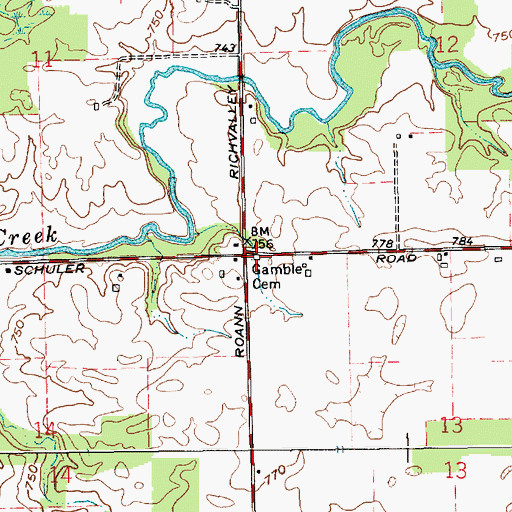 Topographic Map of Gamble Cemetery, IN