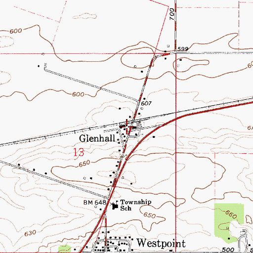 Topographic Map of Glenhall, IN
