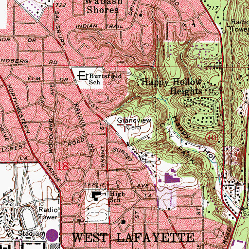 Topographic Map of Grandview Cemetery, IN