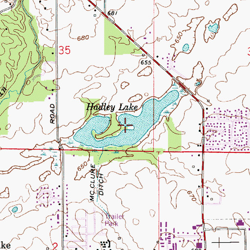 Topographic Map of Hadley Lake, IN