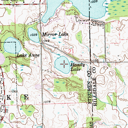 Topographic Map of Handy Lake, IN