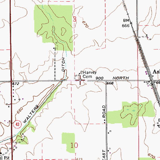 Topographic Map of Harvey Cemetery, IN