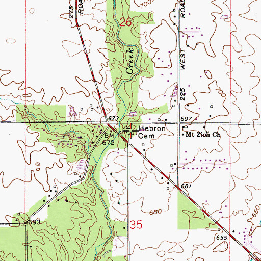 Topographic Map of Hebron Cemetery, IN