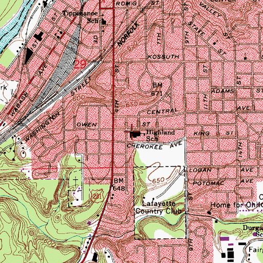 Topographic Map of Highland School, IN