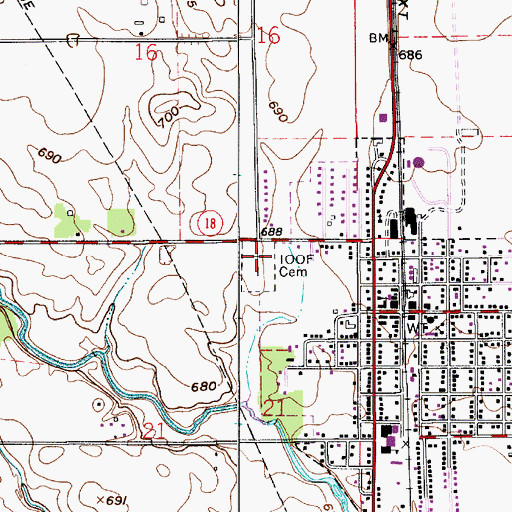 Topographic Map of Independent Order of Odd Fellows Cemetery, IN