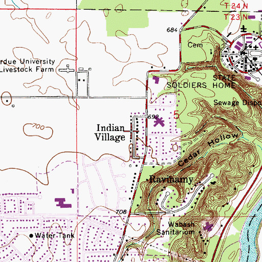 Topographic Map of Indian Village, IN
