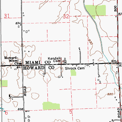 Topographic Map of Kendall Cemetery, IN