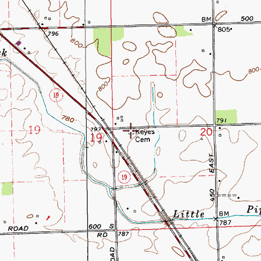 Topographic Map of Keyes Cemetery, IN