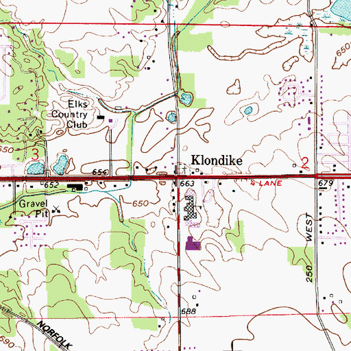 Topographic Map of Klondike, IN