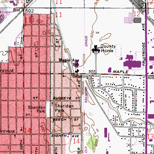 Topographic Map of Maple Avenue School, IN