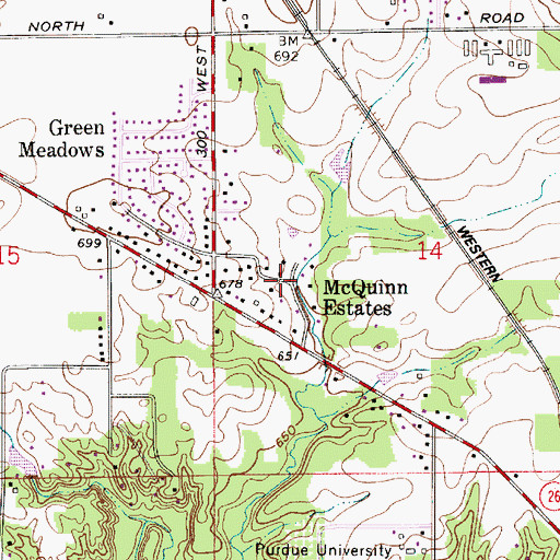 Topographic Map of McQuinn Estates, IN