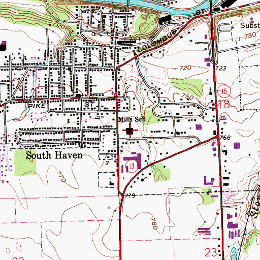 Topographic Map of W C Mills Elementary School, IN