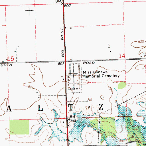 Topographic Map of Mississinewa Memorial Cemetery, IN