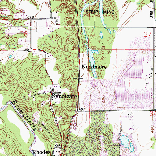 Topographic Map of Needmore, IN