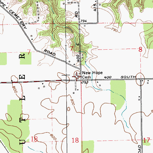 Topographic Map of New Hope Cemetery, IN