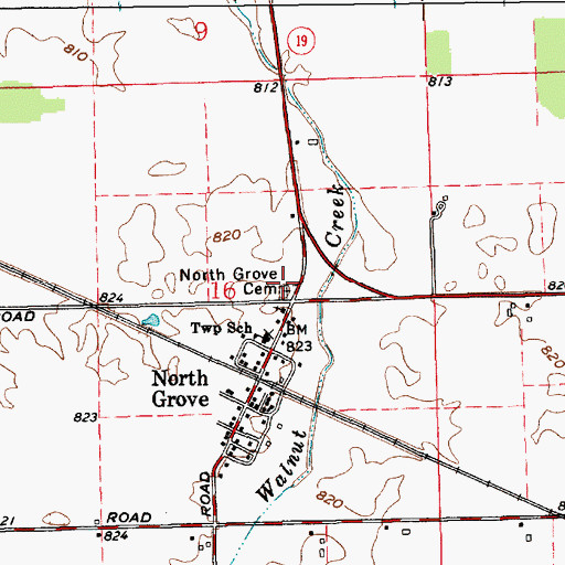 Topographic Map of North Grove Cemetery, IN