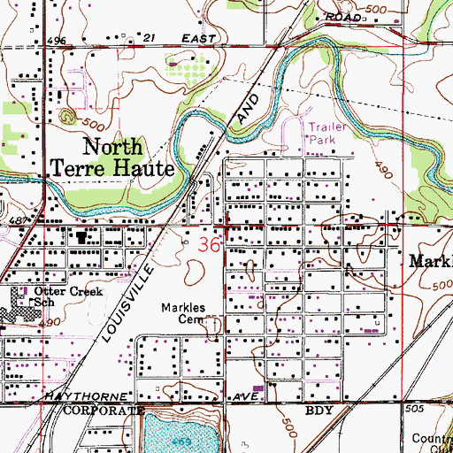 Topographic Map of North Terre Haute, IN