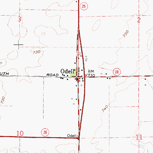 Topographic Map of Odell, IN