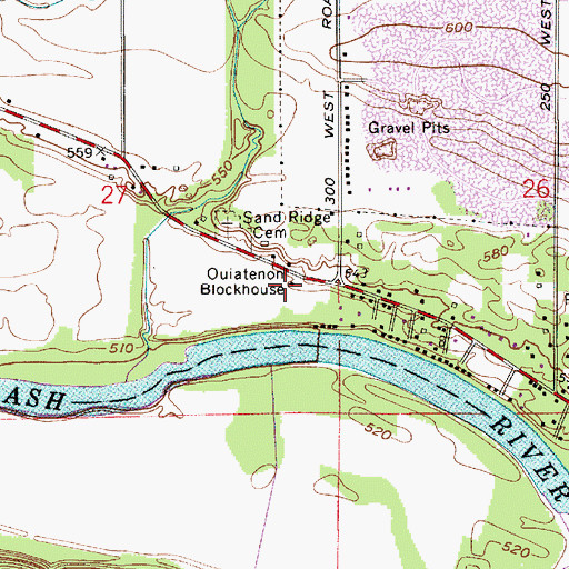 Topographic Map of Ouiatenon Blockhouse, IN
