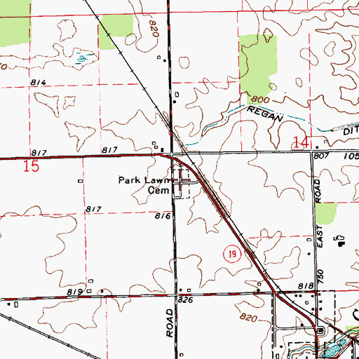 Topographic Map of Park Lawn Cemetery, IN