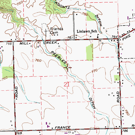 Topographic Map of Peebles Ditch, IN