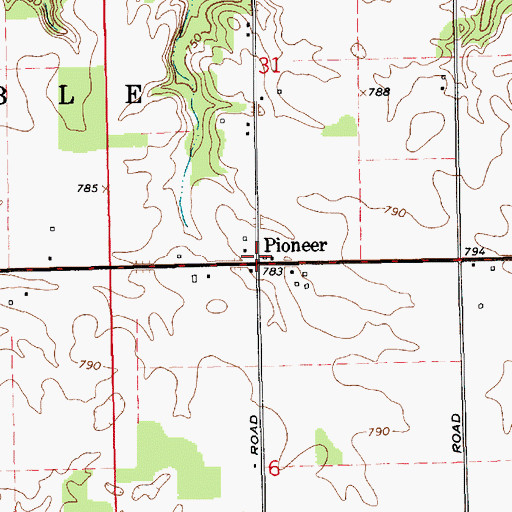 Topographic Map of Pioneer, IN