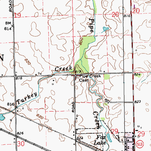 Topographic Map of Pipe Creek Cemetery, IN