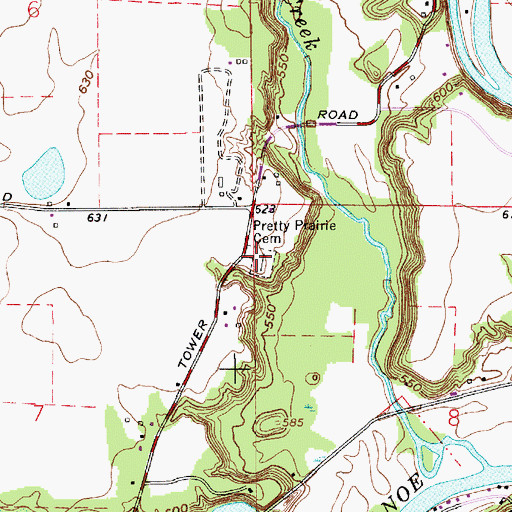 Topographic Map of Pretty Prairie Cemetery, IN