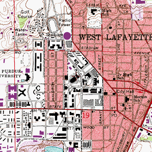 Topographic Map of Purdue University - Main Campus, IN