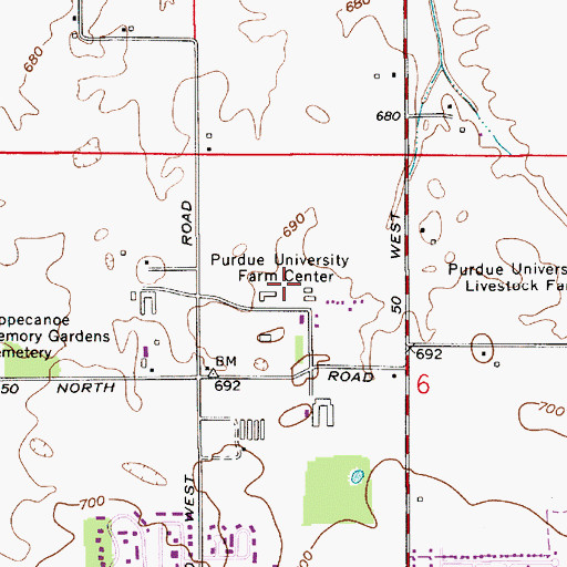 Topographic Map of Purdue University Farm Center, IN