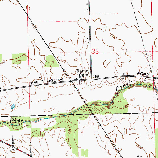 Topographic Map of Ramer Cemetery, IN