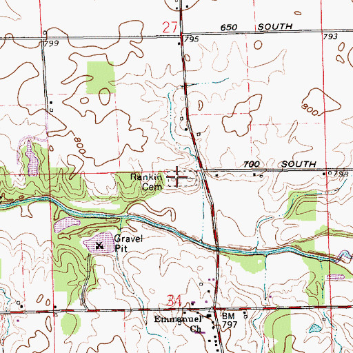 Topographic Map of Rankin Cemetery, IN