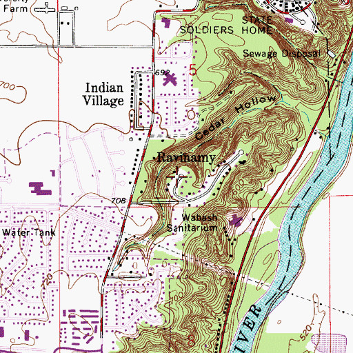 Topographic Map of Ravinamy, IN