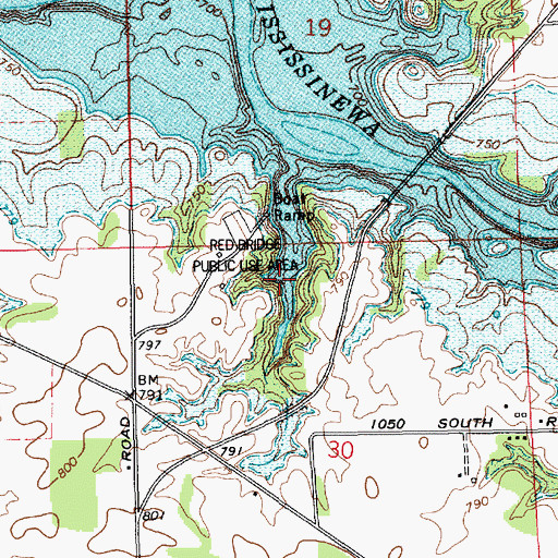 Topographic Map of Red Bridge State Recreation Area, IN