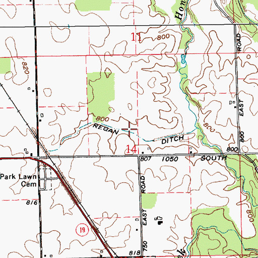 Topographic Map of Regan Ditch, IN