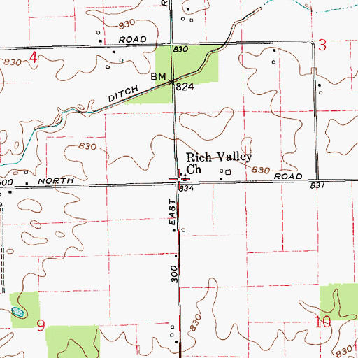Topographic Map of Rich Valley Church, IN