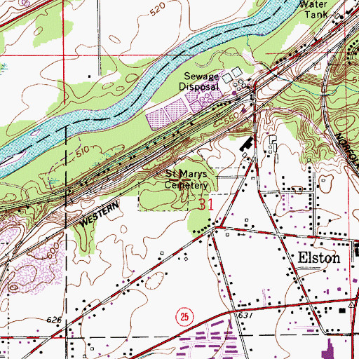 Topographic Map of Saint Marys Cemetery, IN