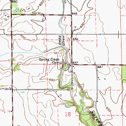 Topographic Map of Spring Creek Cemetery, IN
