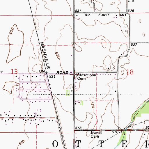 Topographic Map of Steveson Cemetery, IN
