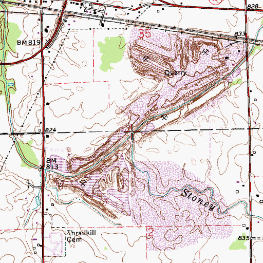 Topographic Map of Stoney Creek, IN