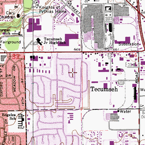 Topographic Map of Tecumseh, IN